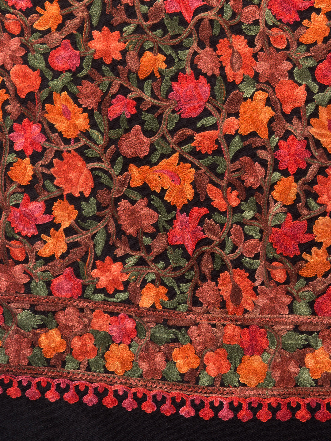 Cashmilon Wool Stole with all over Aari Embroidery - Blk