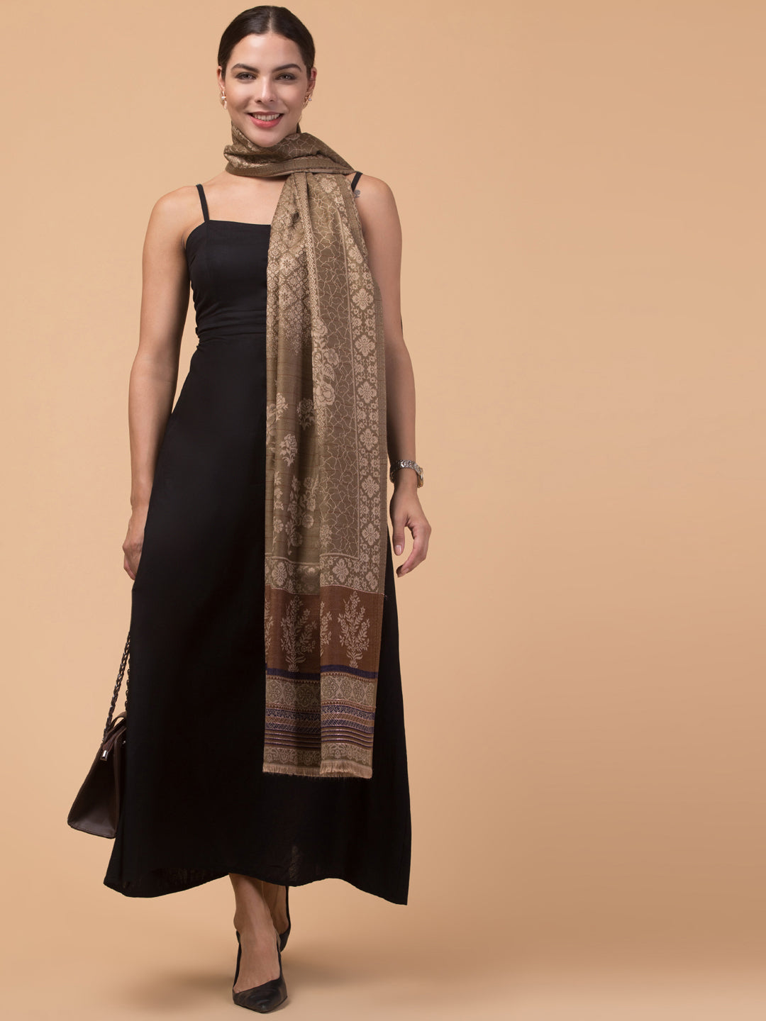 Reversible Fusion, Floral Design Shawl for Winter - Beige