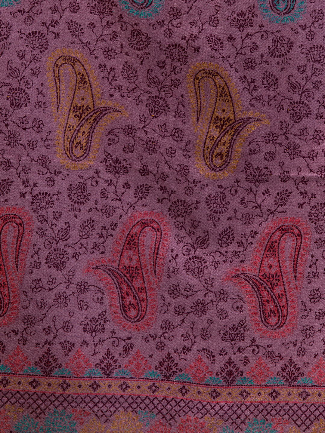 Ethnic Paisley Design Stole with Fringed Edges  - Purple