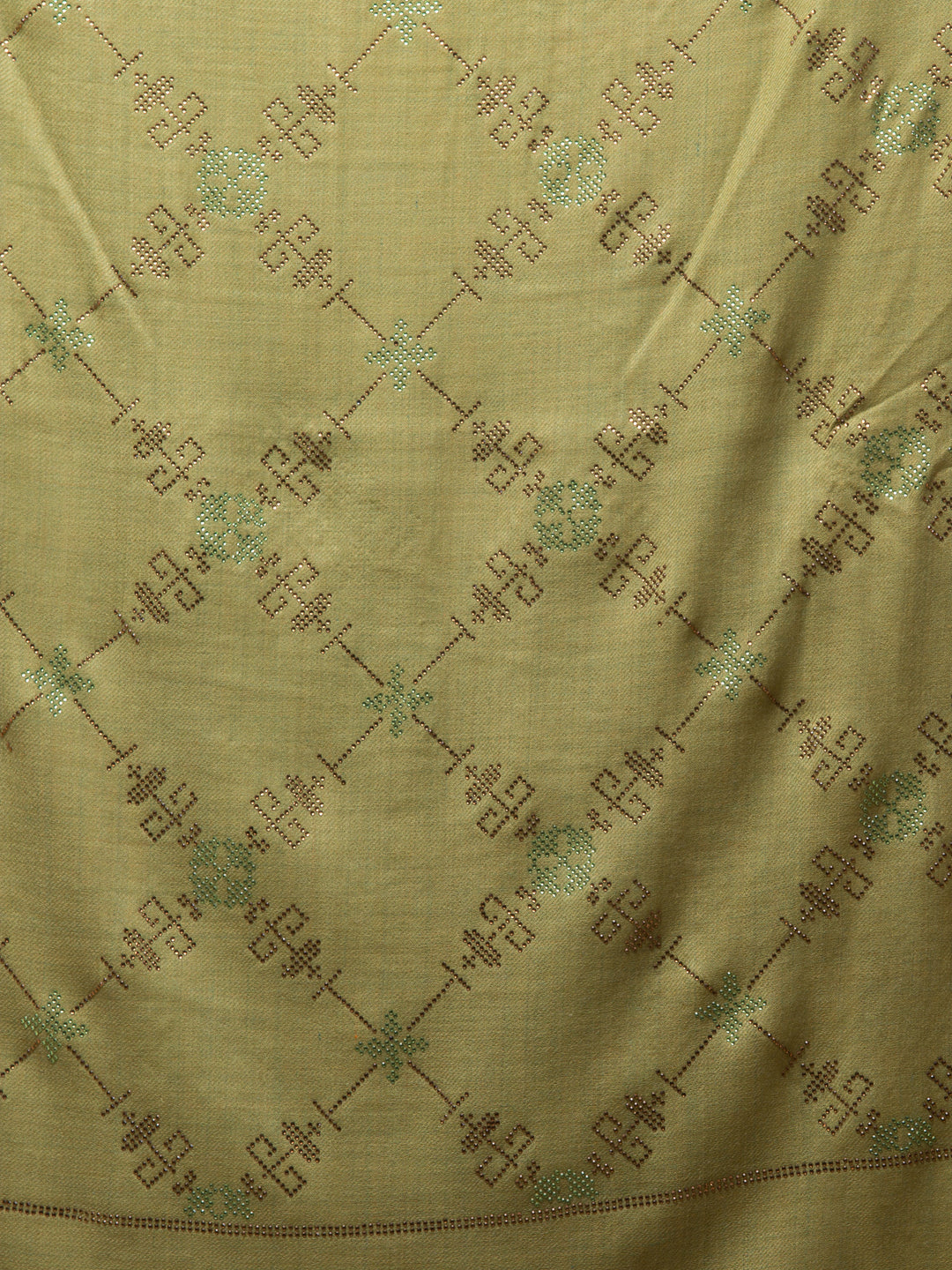 Fine Wool Crystal / Stone Work Stole - Green