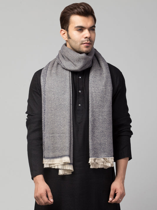 Tweedle Heringbone Design Super Soft Woolen Stole / Scarf for Men - Grey (28 x 80 inches)
