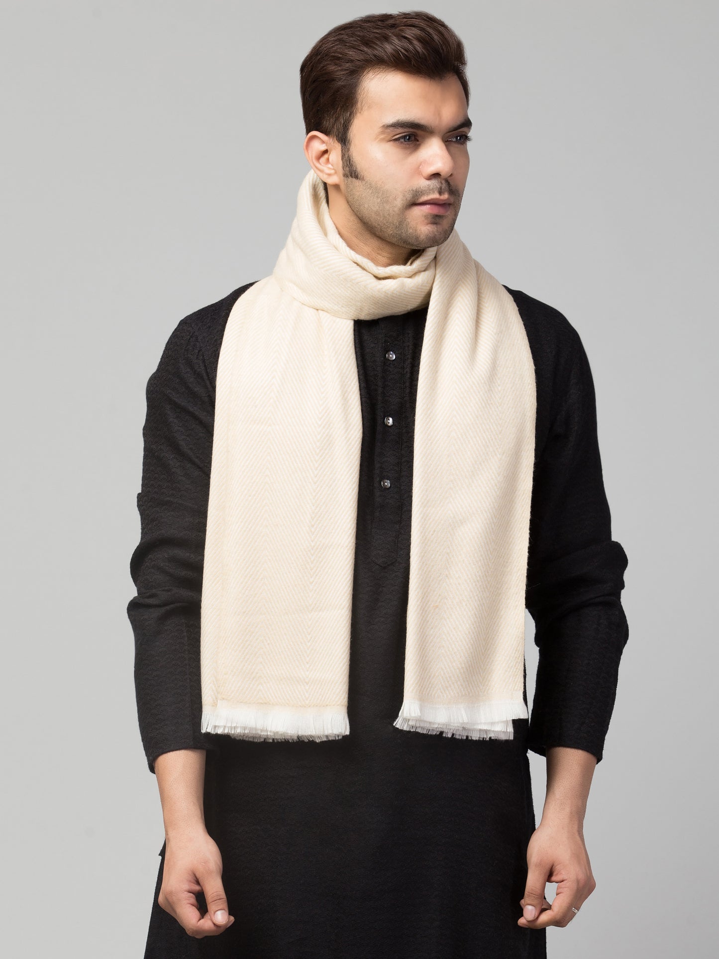 Tweedle Heringbone Design Super Soft Woolen Stole / Scarf for Men - Blue (28 x 80 inches)