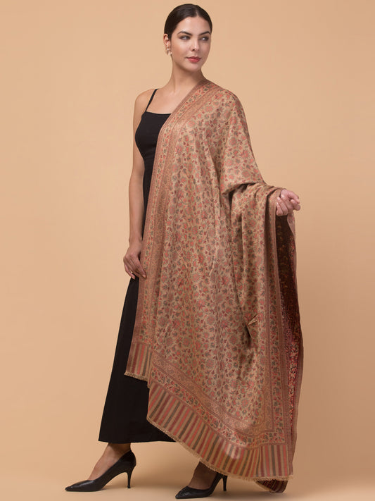 Ethnic Kashmiri Kani Design, Faux Pashmina Shawl - Beige
