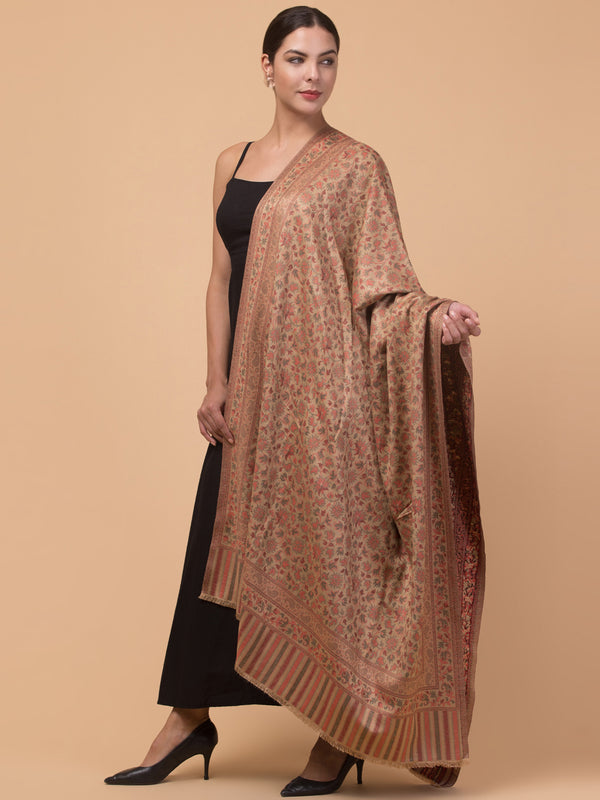 Ethnic Kashmiri Kani Design, Faux Pashmina Shawl - Beige