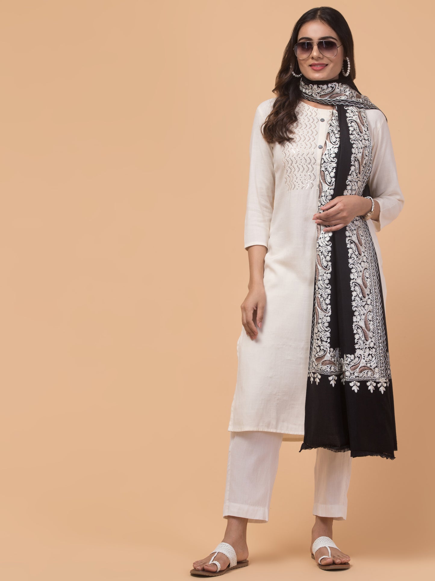 tweedle Kashmiri Aari Embroidery Shawl for Women - Black (40 x 80 inches)