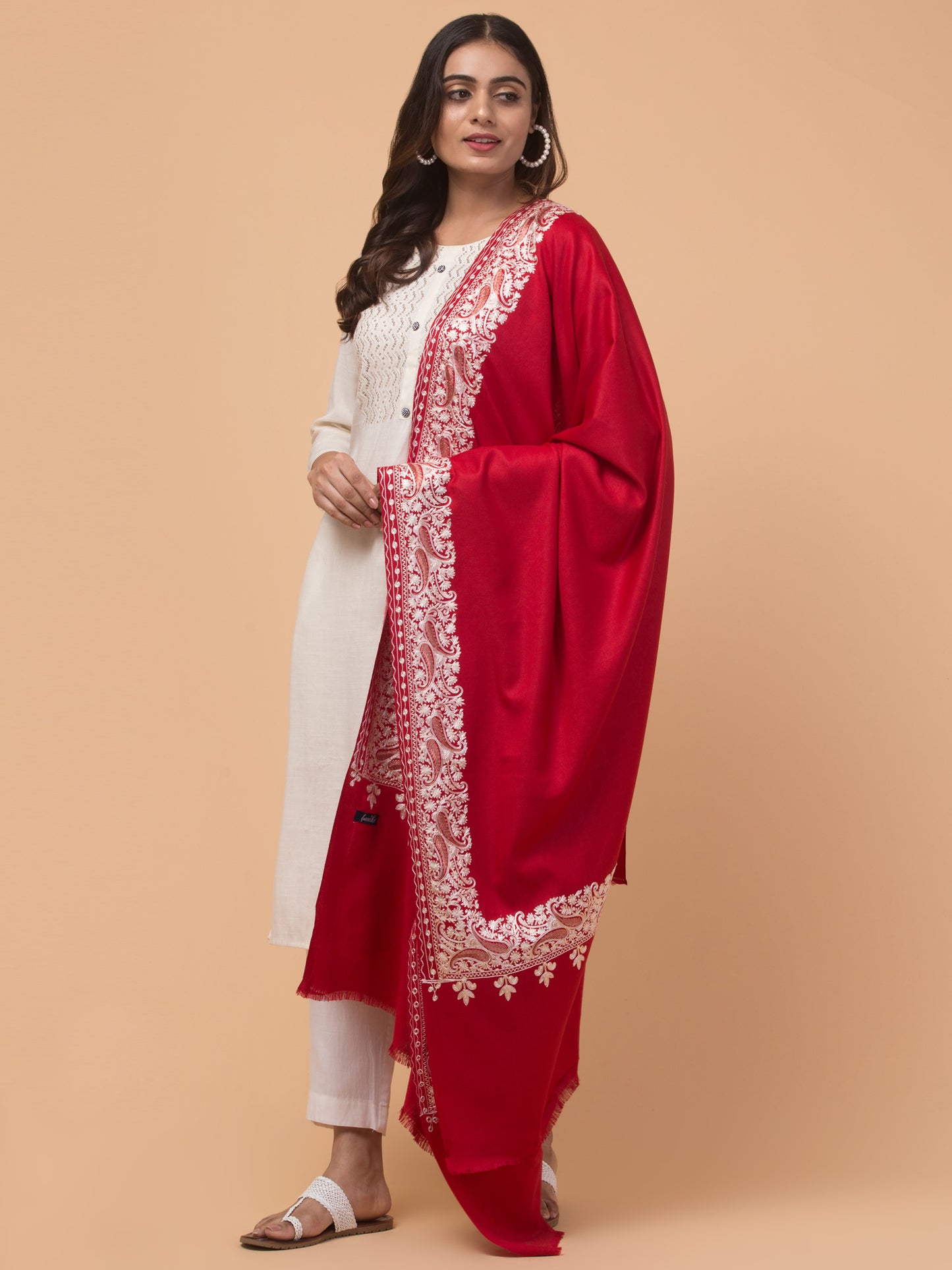 tweedle Kashmiri Aari Embroidery Shawl for Women - Maroon (40 x 80 inches)