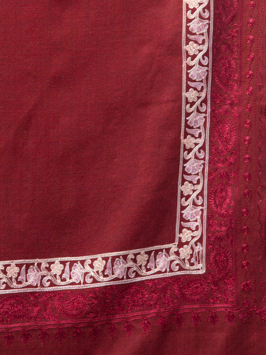 Tweedle Fine Wool Embroidered Stole for Women - Maroon, Size -28x80