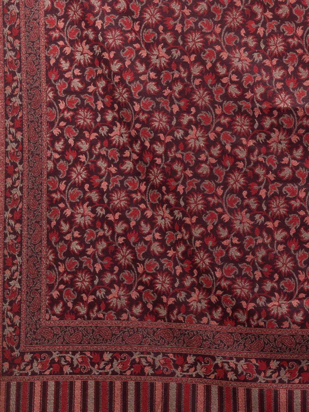 Ethnic Kashmiri Kani Design, Faux Pashmina Shawl - Wine