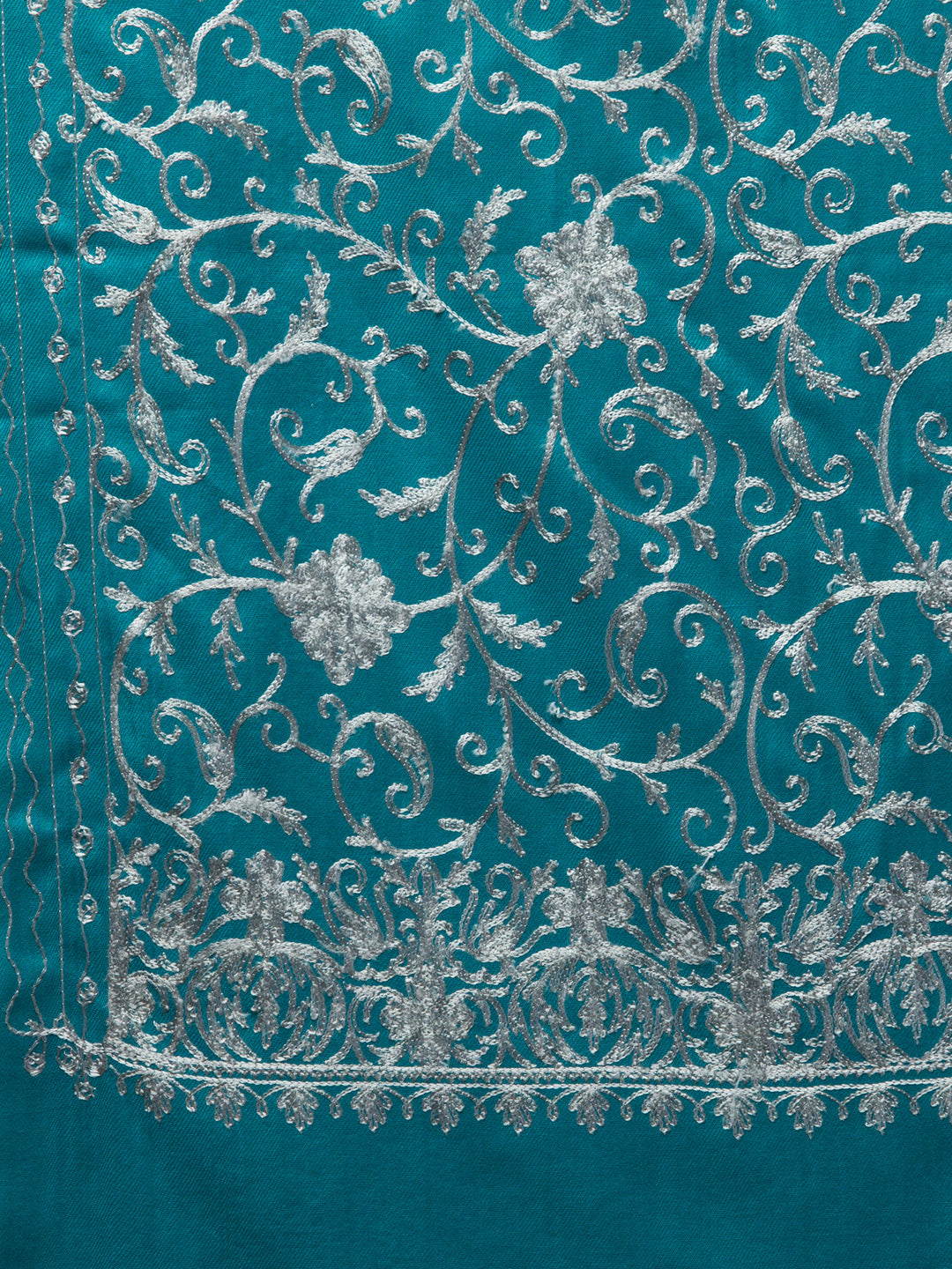 tweedle Kashmiri Aari Embroidery Shawl for Women - Turquoise (40 x 80 inches)