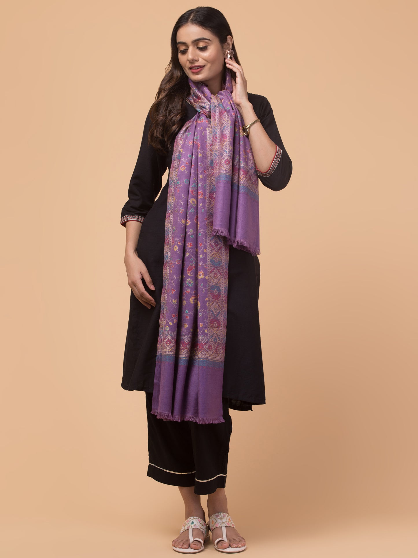 Kashmiri Kani Design Stole - Purple