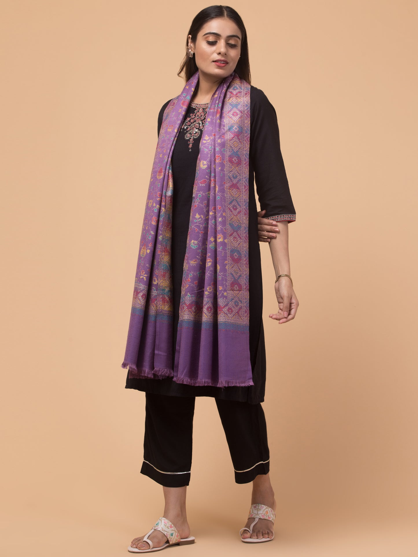 Kashmiri Kani Design Stole - Purple