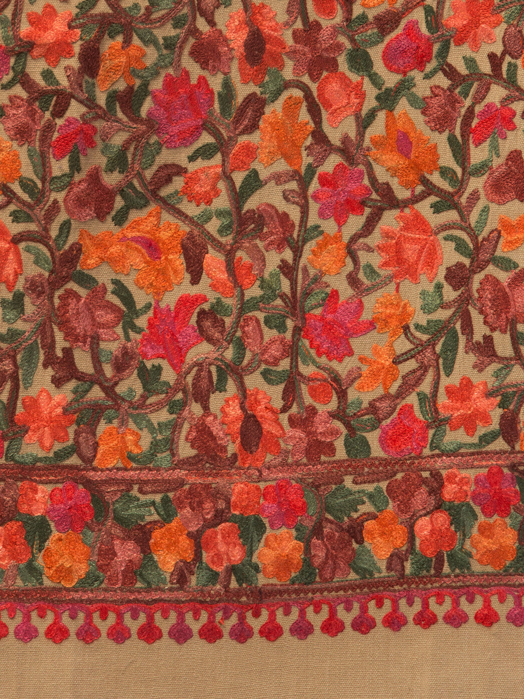 Cashmilon Wool Stole with all over Aari Embroidery - Beige