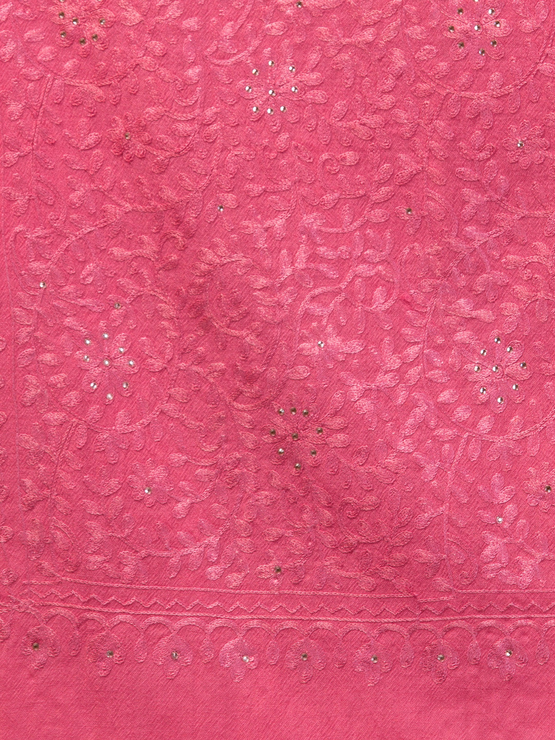 tweedle Women's Fine Wool Tone to Tone Aari Embroidery Stole with Stone Work - Peach Pink