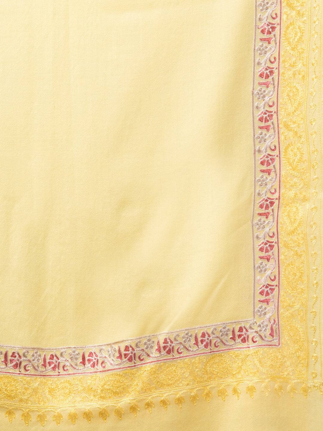 Tweedle Fine Wool Embroidered Stole for Women - Lemon Yellow, Size -28x80