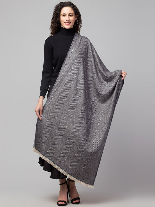 Tweedle Heringbone Design Super Soft Woolen Stole / Scarf for Women - Blue (28 x 80 inches)