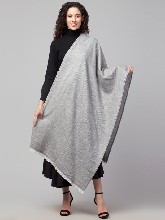 Tweedle Heringbone Design Super Soft Woolen Stole / Scarf for Women - Grey (28 x 80 inches)