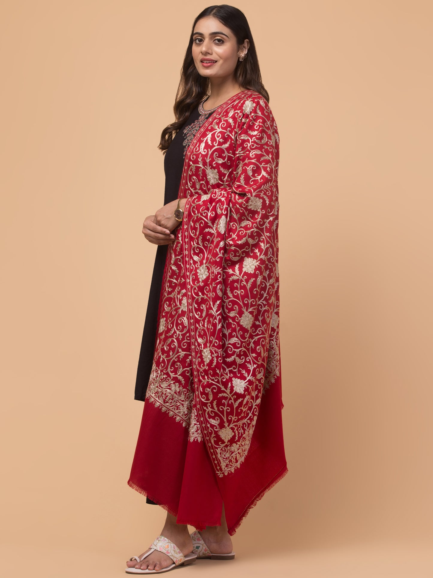 tweedle Kashmiri Aari Embroidery Shawl for Women - Maroon (40 x 80 inches)