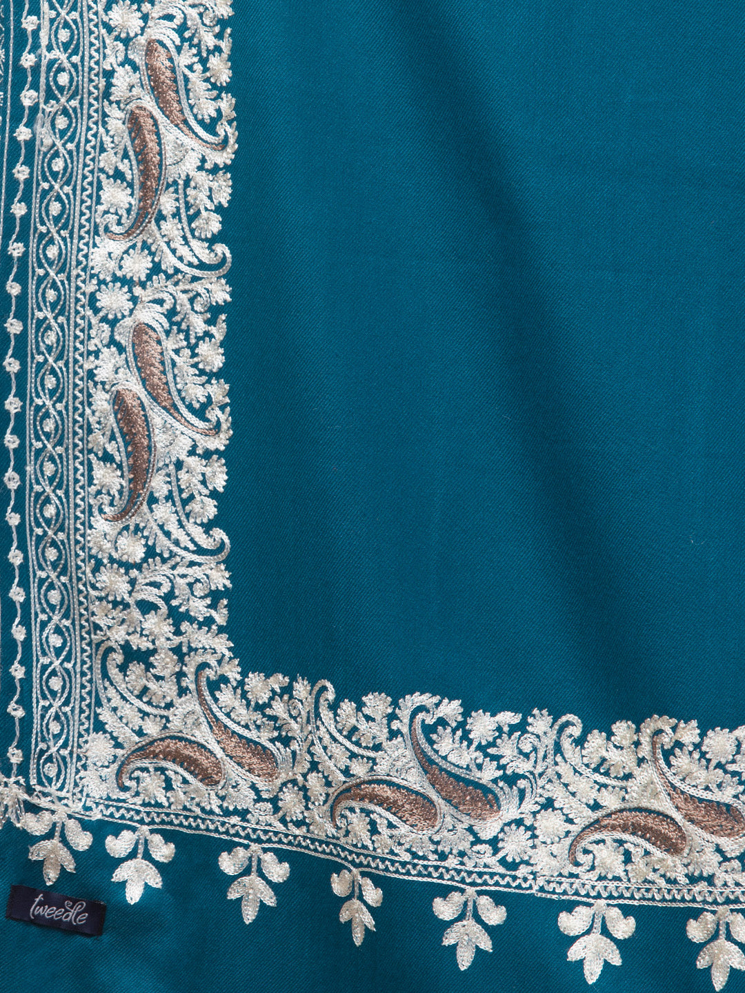 tweedle Kashmiri Aari Embroidery Shawl for Women - Turquoise (40 x 80 inches)