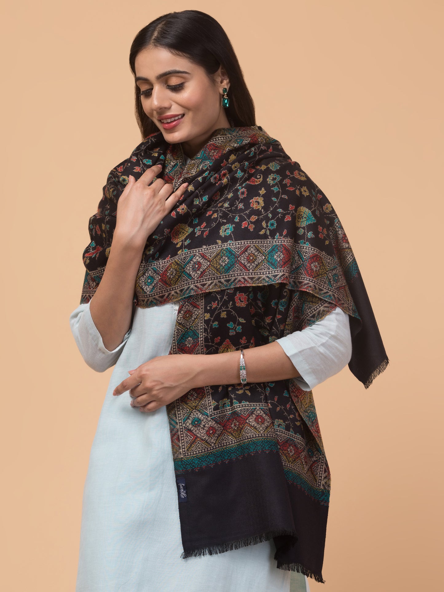 Kashmiri Kani Design Stole - Black
