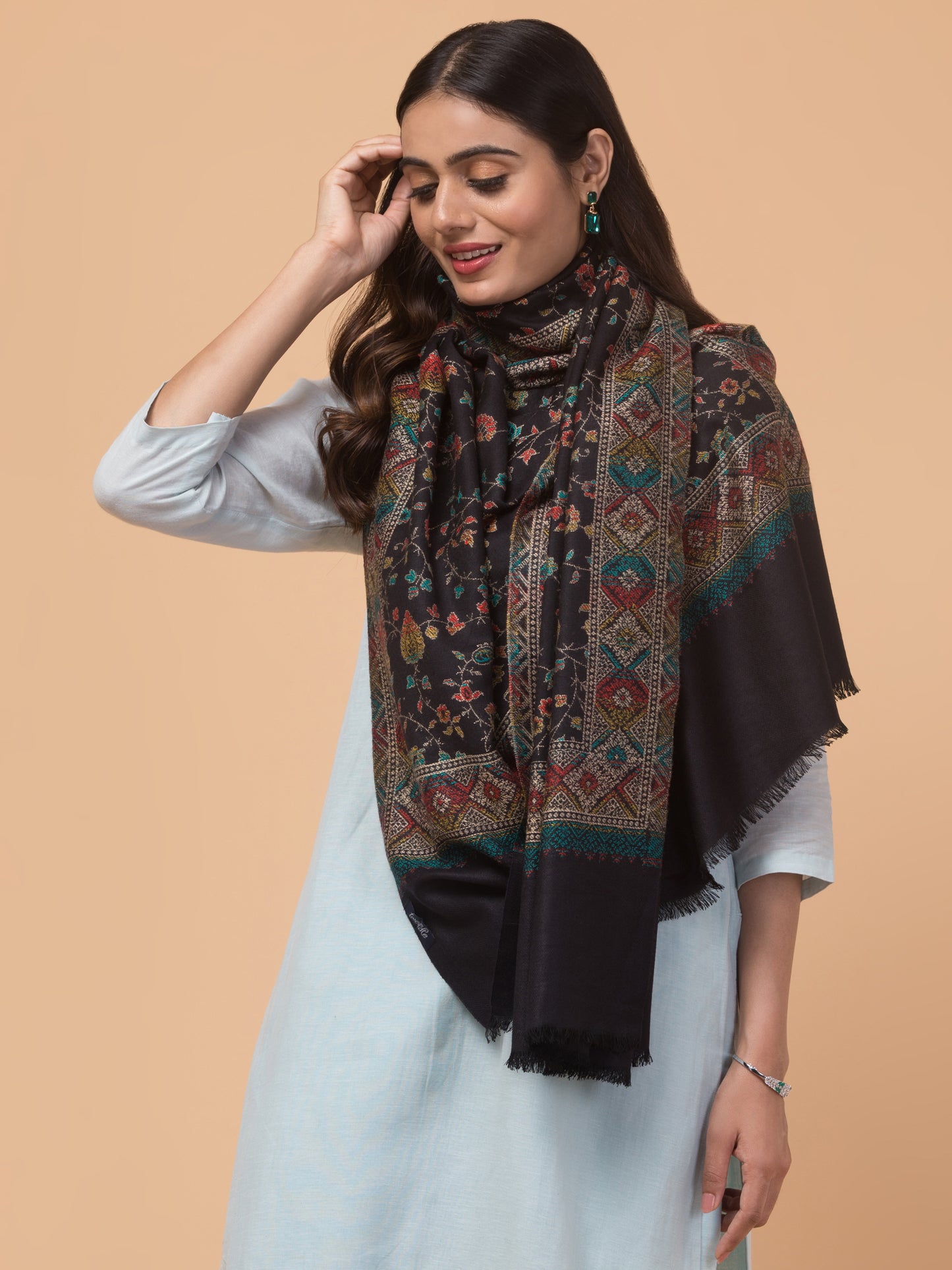 Kashmiri Kani Design Stole - Black