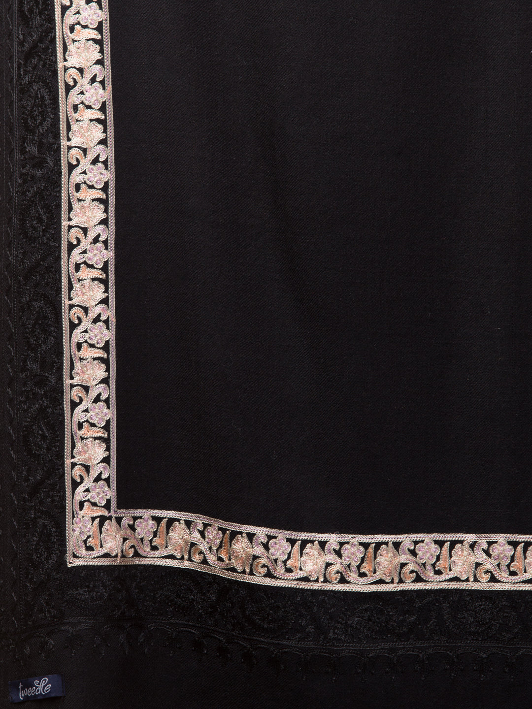 Tweedle Fine Wool Embroidered Stole for Women - Black, Size -28x80