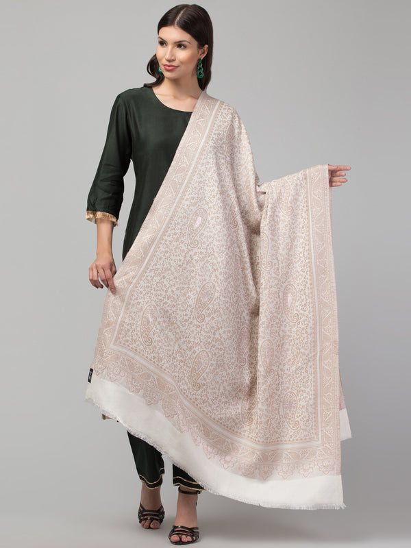 Zari Work Paisley Design Shawl - Off White