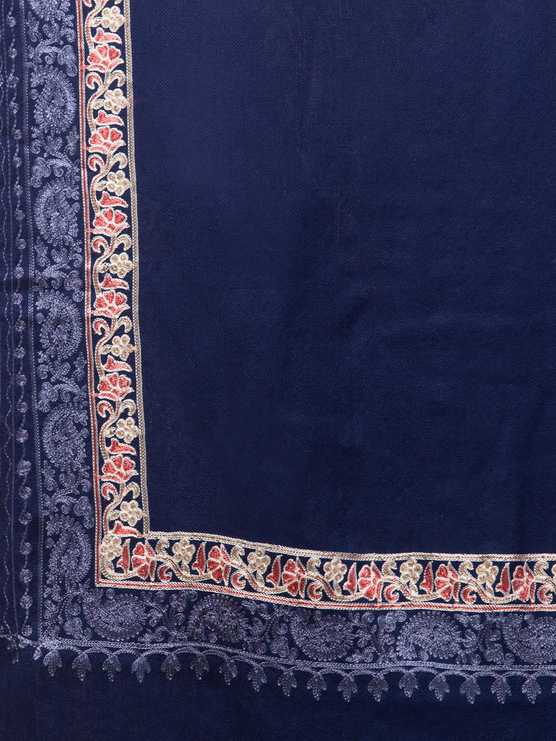 Tweedle Fine Wool Embroidered Stole for Women - Navy Blue, Size -28x80