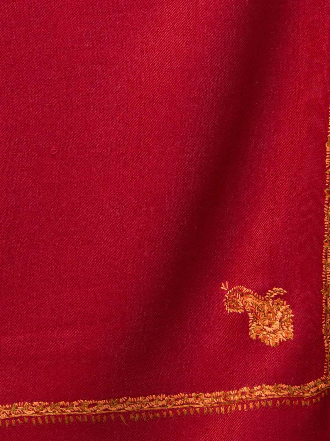 Fine Wool Plain Traditional Kingri Stole with Hand Embroidery Border - Maroon