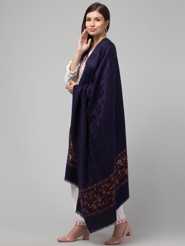 Geometrical Fusion Design Woven Shawl - Navy Blue