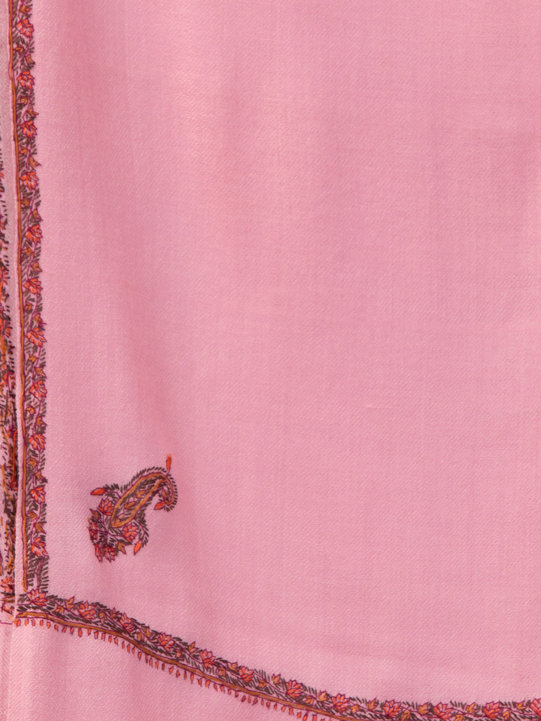 Fine Wool Plain Traditional Kingri Stole with Hand Embroidery Border - Pink