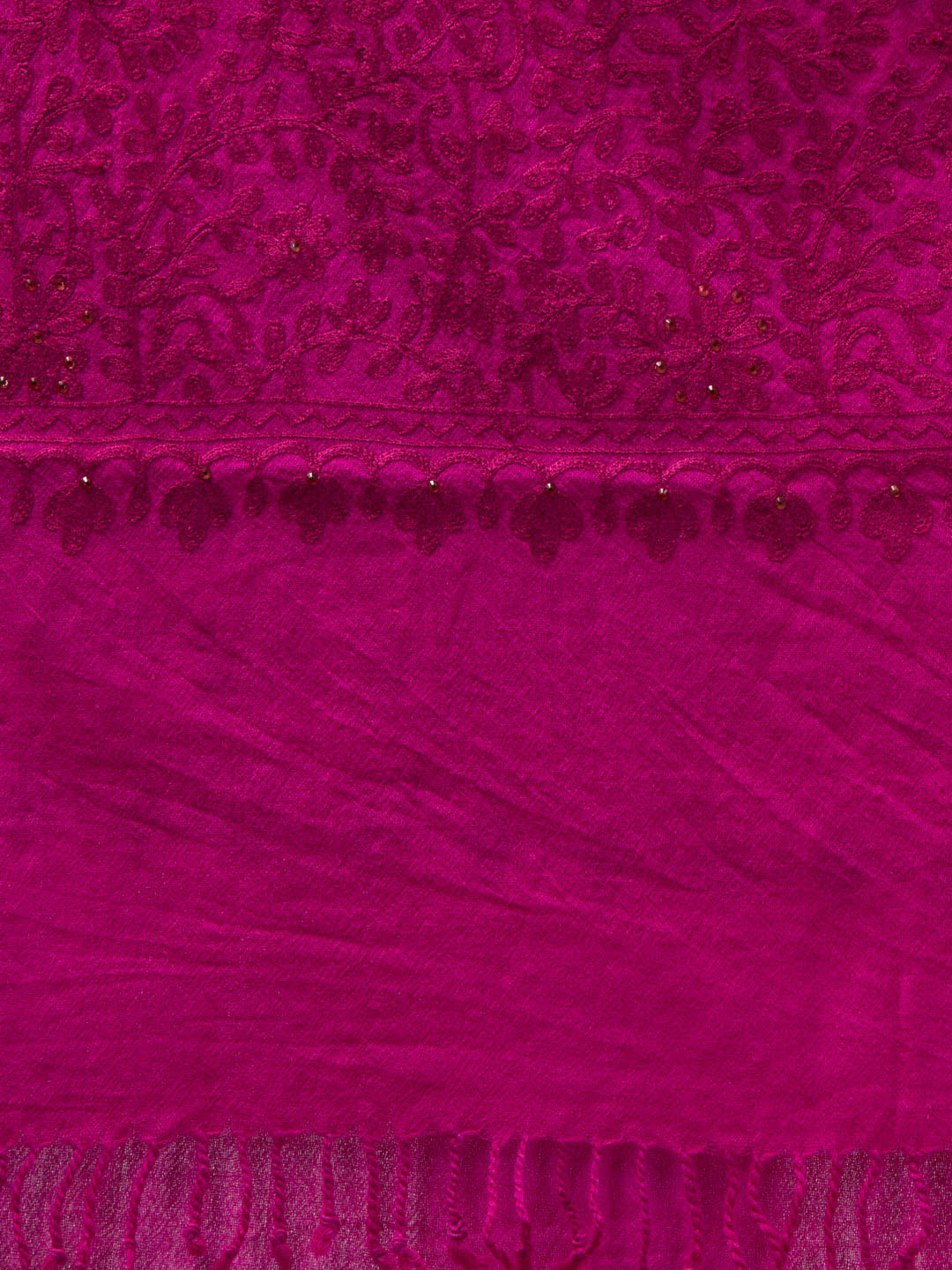 tweedle Women's Fine Wool Tone to Tone Aari Embroidery Stole with Stone Work - Rose