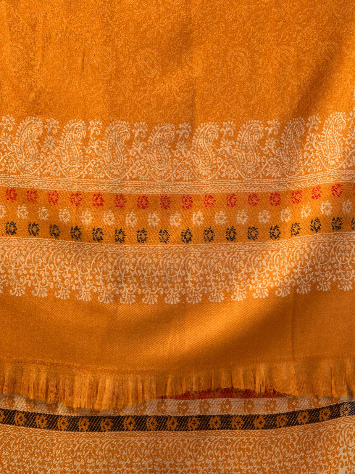 Jamawar Weave Plain Self Design with Border Shawl - Yellow