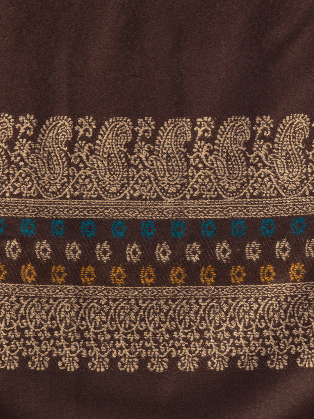 Jamawar Weave Plain Self Design with Border Shawl - Brown