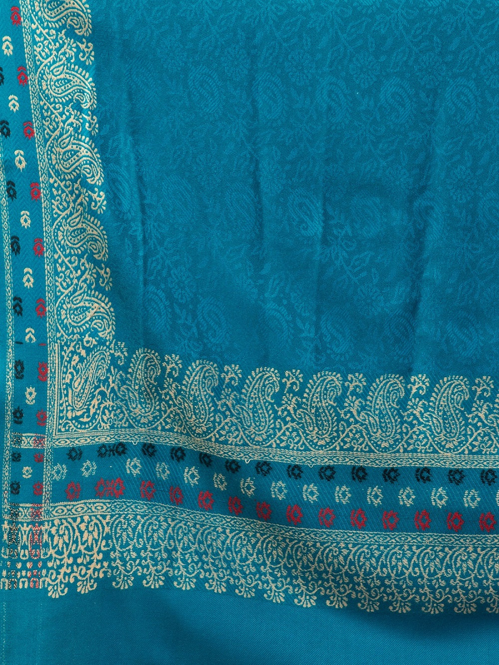 Jamawar Weave Plain Self Design with Border Shawl - Turquoise