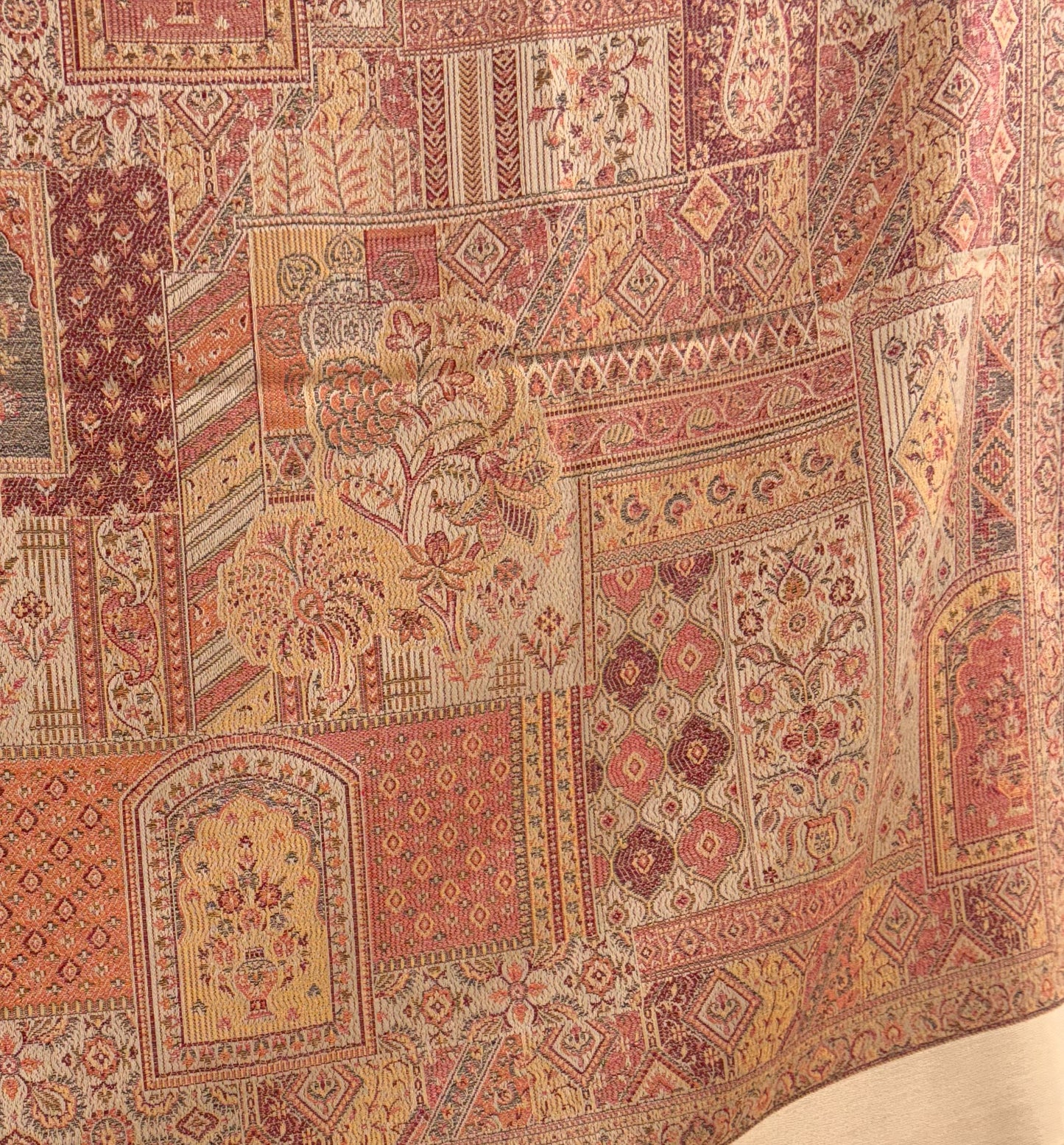 Tweedle Women’s Jamawar Shawl, Faux Pashmina - Beige, Size 40 x 80 inches