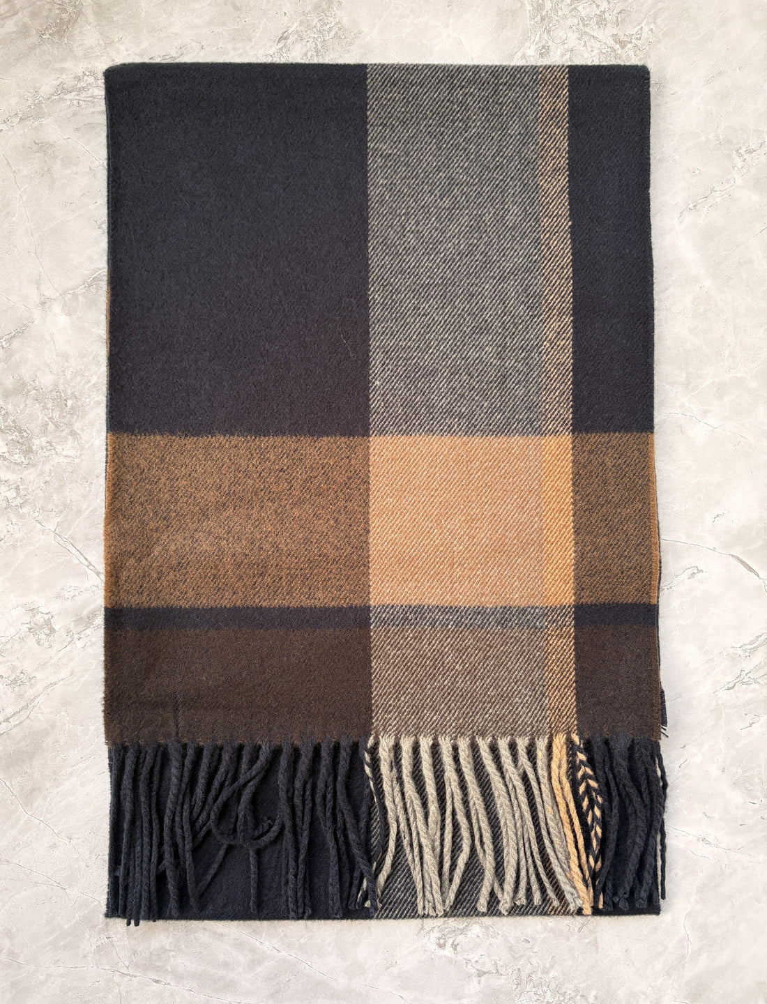 Tweedle Beige Blue Checked Muffler for Men, Soft Woollen Winter Scarf