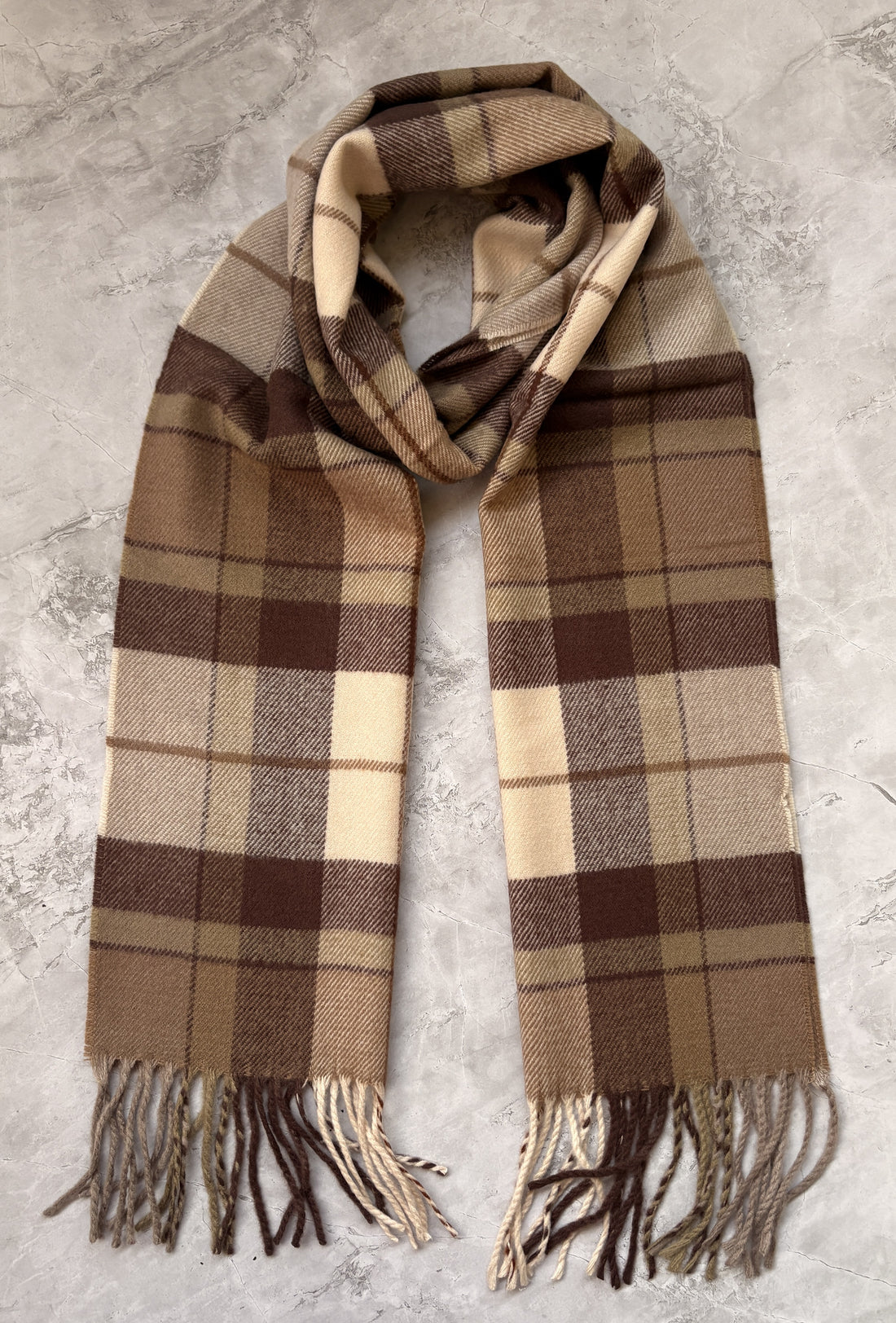 Tweedle Beige Checked Muffler for Men, Soft Woollen Winter Scarf