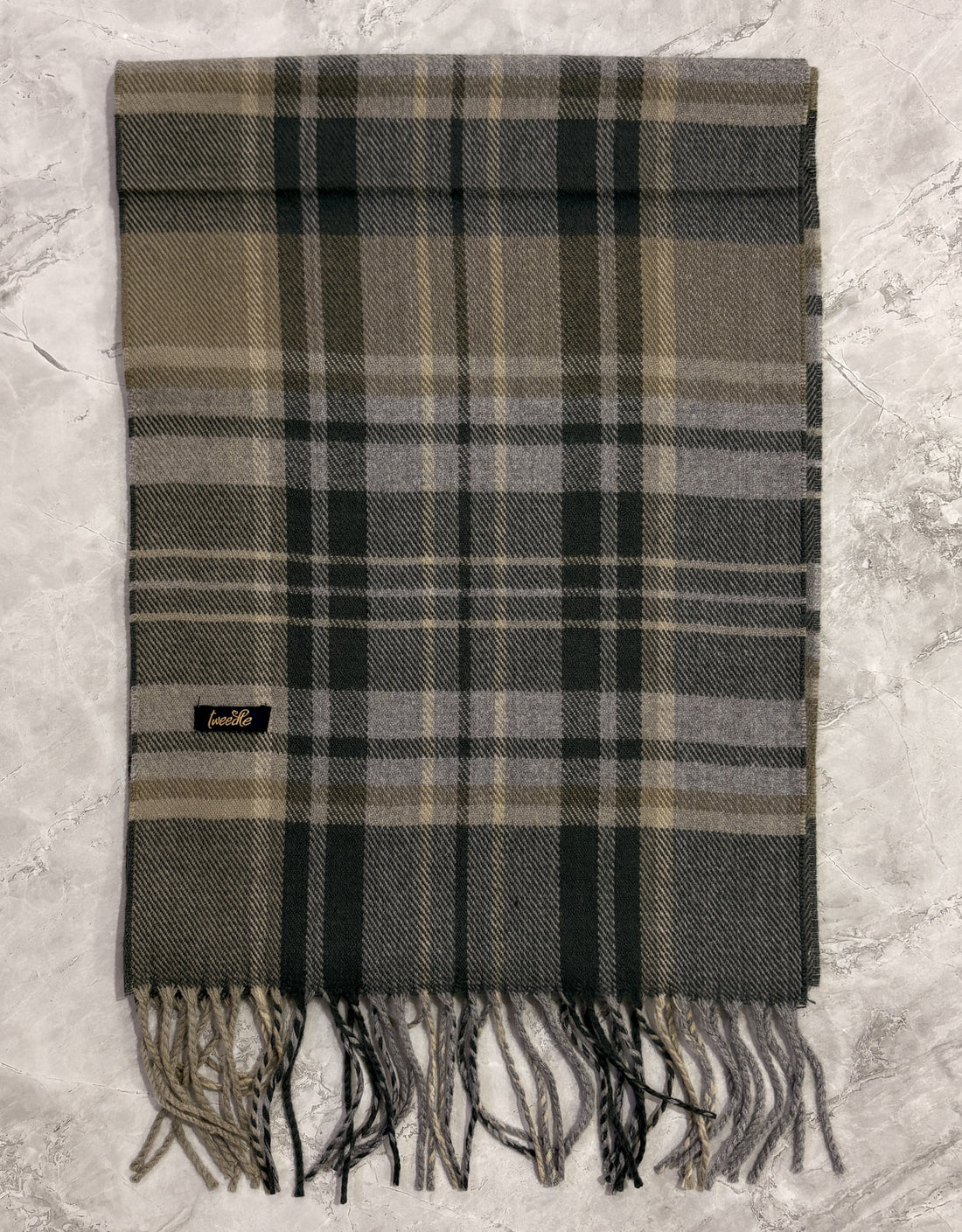 Tweedle Grey Checked Muffler for Men, Soft Woollen Winter Scarf