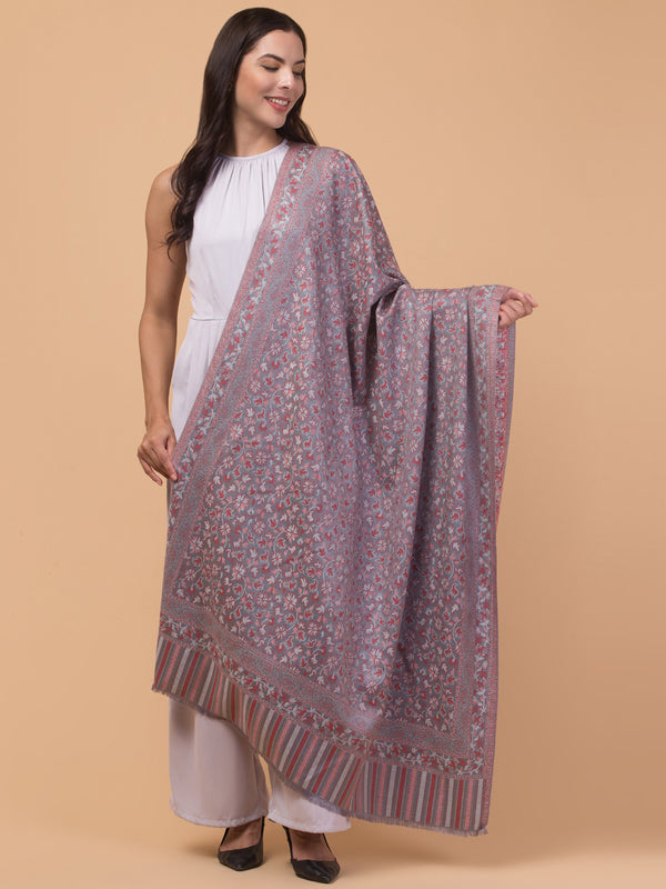 Ethnic Kashmiri Kani Design, Faux Pashmina Shawl - Grey