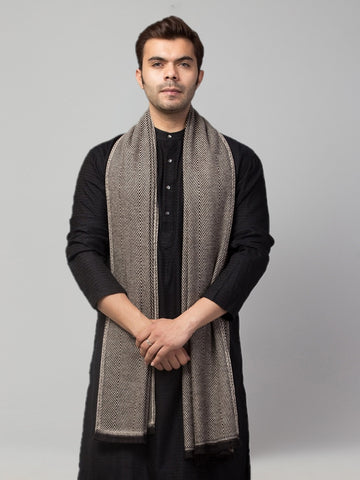 Tweedle Heringbone Design Super Soft Woolen Stole / Scarf for Men - Black (28 x 80 inches)