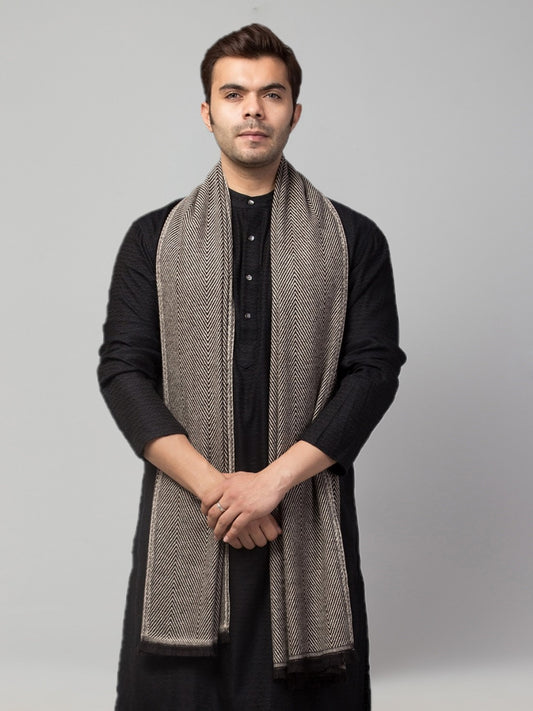 Tweedle Heringbone Design Super Soft Woolen Stole / Scarf for Men - Black (28 x 80 inches)