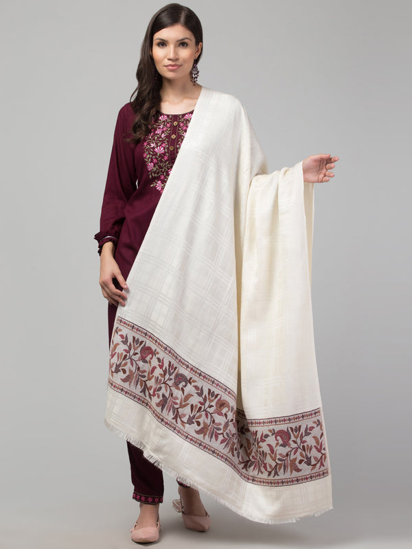 Geometrical Fusion Design Woven Shawl - White