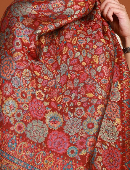 tweedle Rangika Silk Modal Stole for Women, Reversible Zari Kani Weave, Maroon