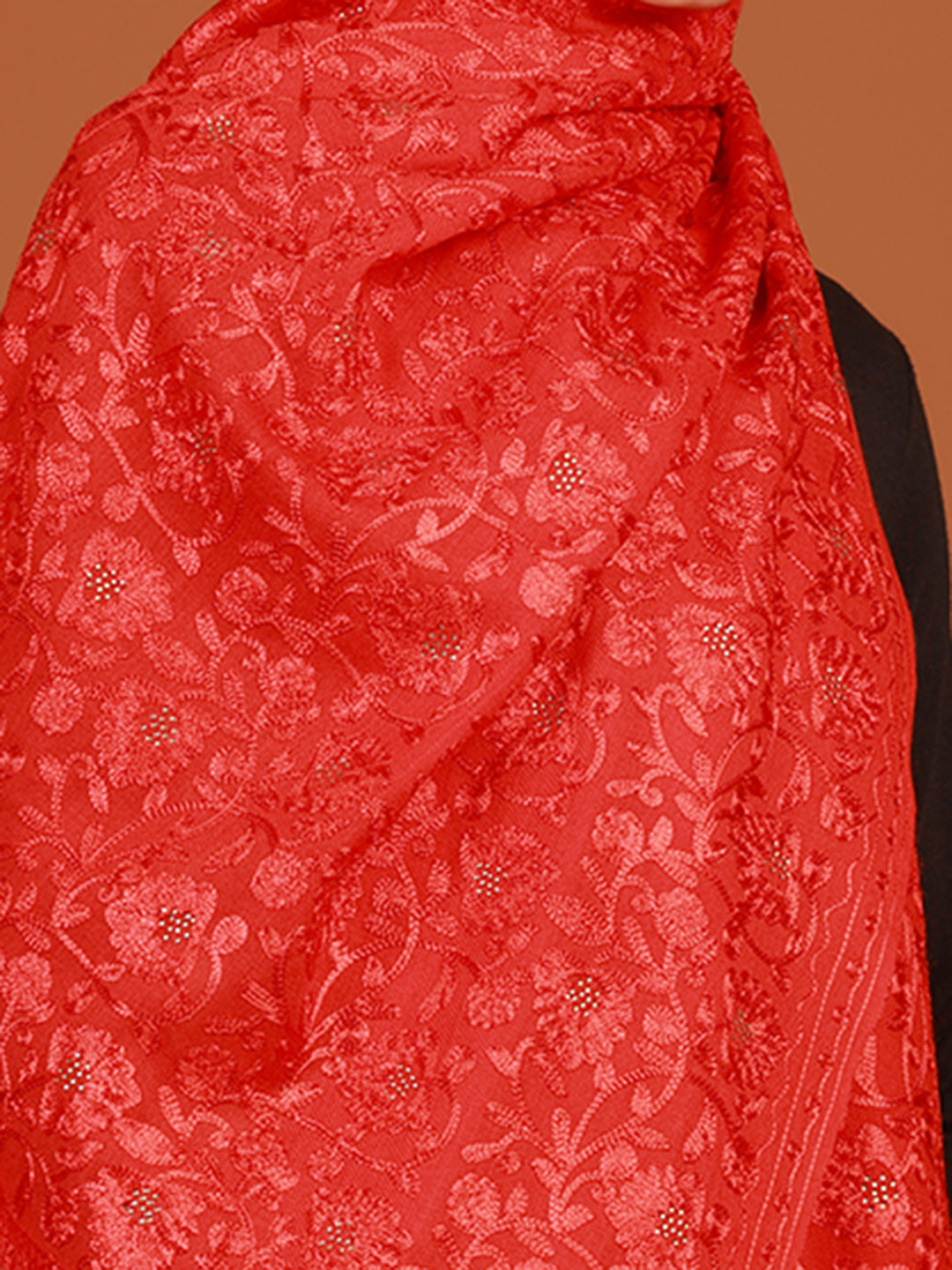 Tweedle Women's Aari Embroidery Stole / Scarf for Winters– Red