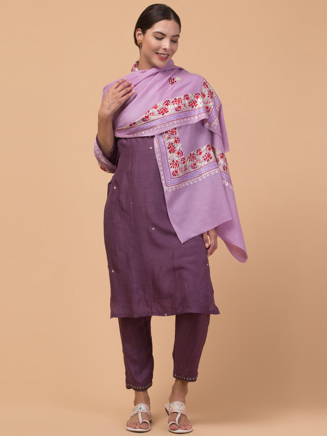 Tweedle Women’s Gulbahaar Aari Embroidery Stole/ Scarf - Purple (Size-28x80)